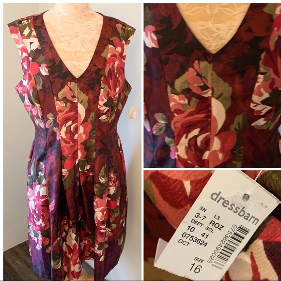Roz & Ali Dresses & Skirts - Roz & Ali Womens Plus Size 16 Burgundy Floral Pleated Lined Party Cocktail Dress